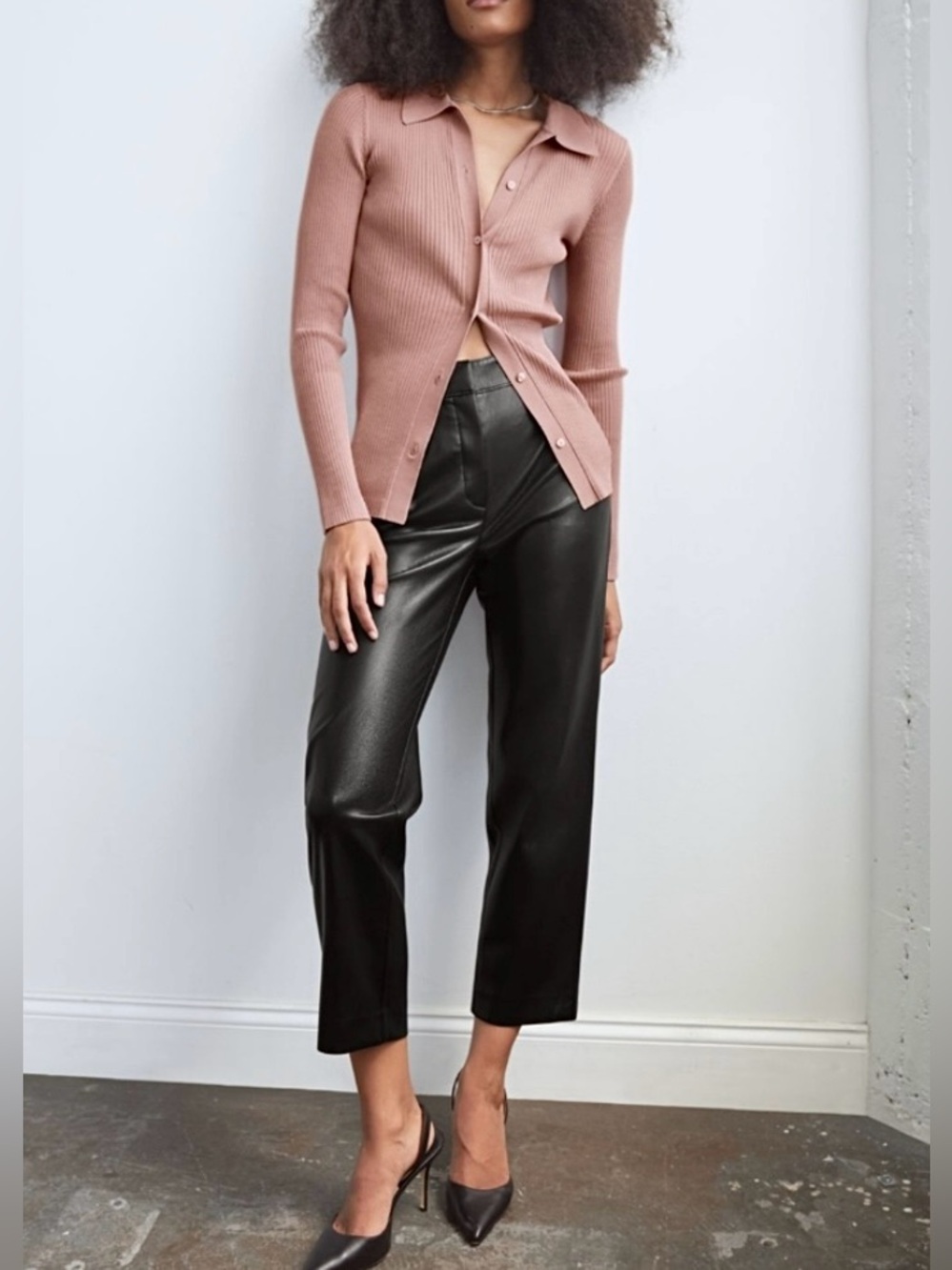 Babaton • 0 • Vegan Faux Leather Black Cropped Trouser Pant